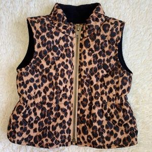 Leopard print zip up puffy vest